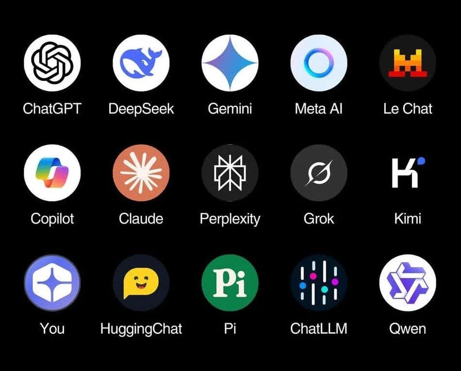 کلاژ مدلهای زبانی بزرگ معروف شامل GPT، Claude، Gemini، DeepSeek، Llama، Qwen و Mistral